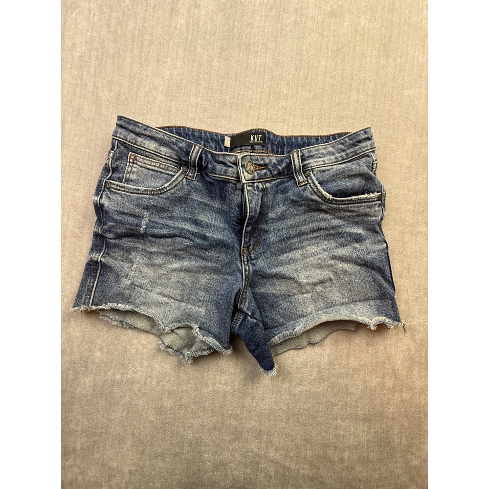 Kut from the Kloth Gidget Fray Denim Shorts Medium Wash Blue Size 8 Cut Offs